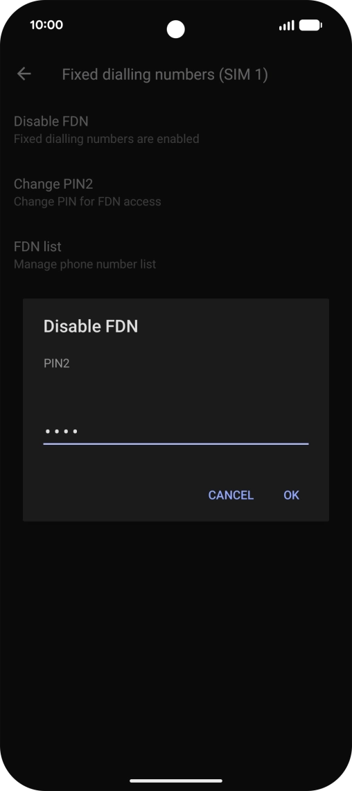 Key in your PIN2 and press OK. The default PIN2 is 0000.