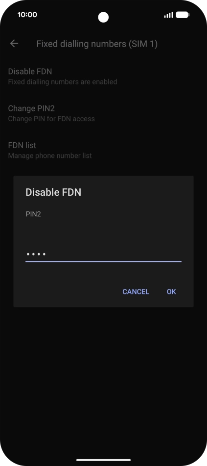 Key in your PIN2 and press OK. The default PIN2 is 0000.