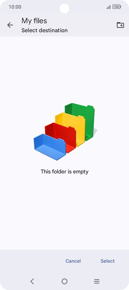 To create a new folder, press the new folder icon and follow the instructions on the screen to create a new folder.