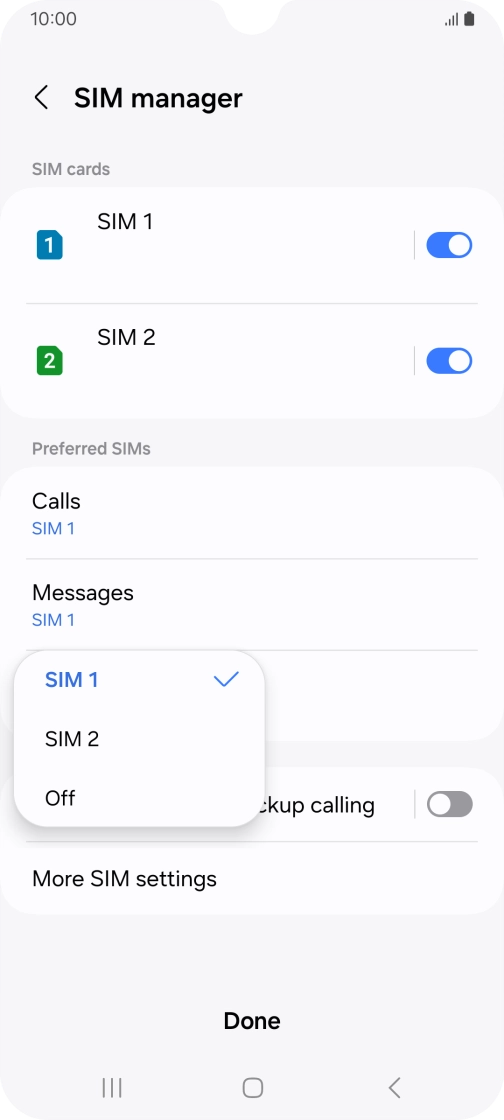 Press the required setting.