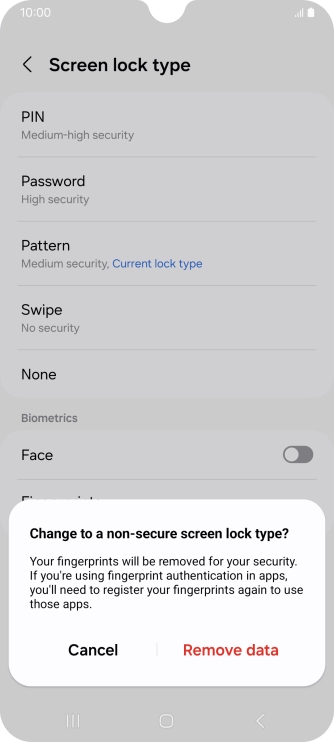 Press Remove data.