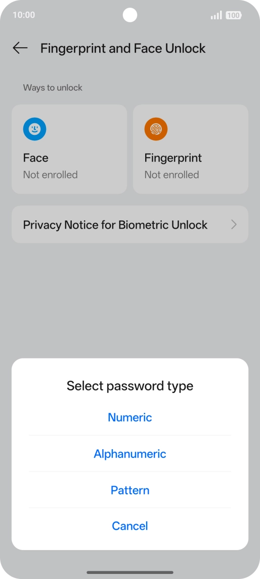Press the required phone lock code.