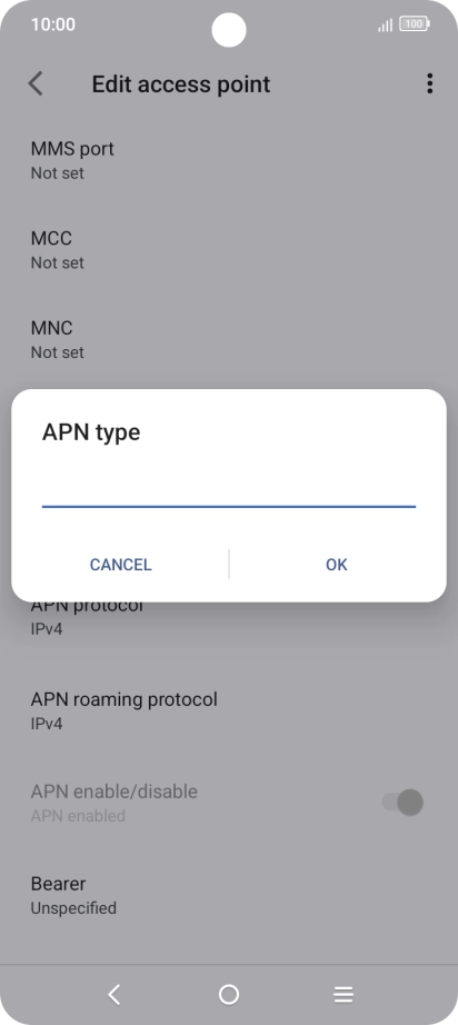Key in default and press OK.