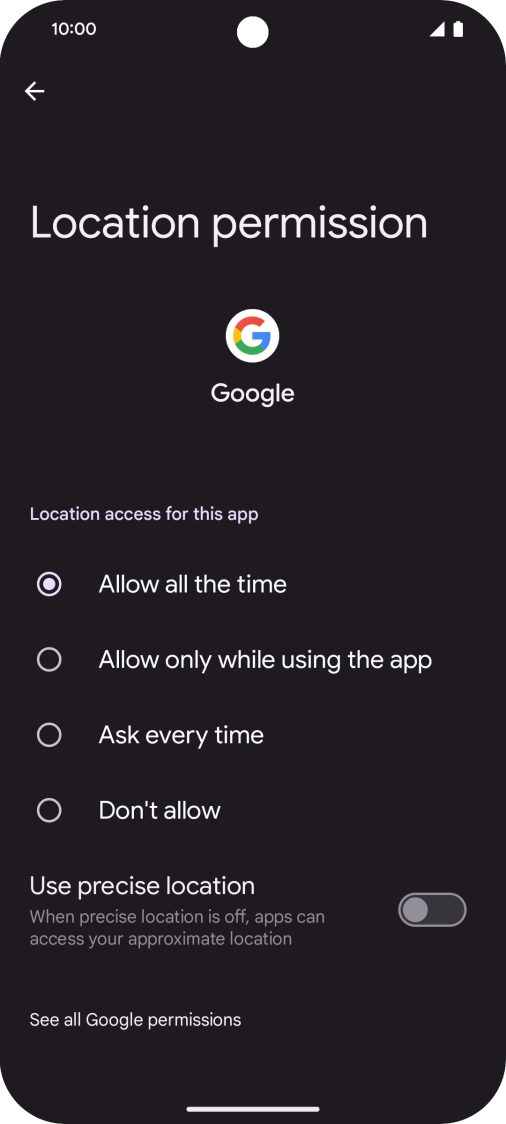 Press the required setting.