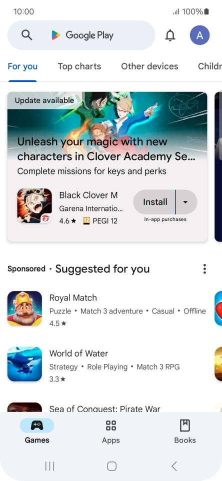 Press the search field.