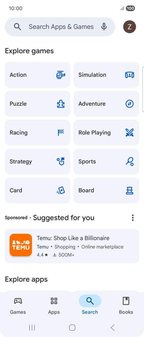 Press the search field.