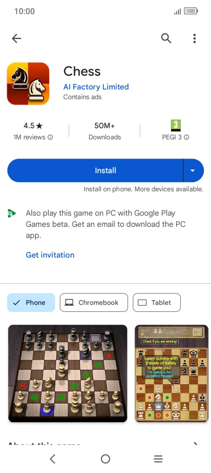 Press Install and follow the instructions on the screen to install the app.