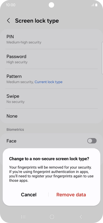 Press Remove data.