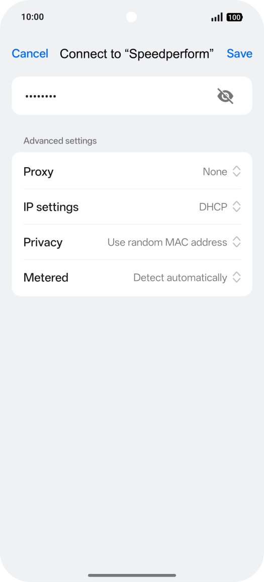Key in the password for the Wi-Fi network and press Save.