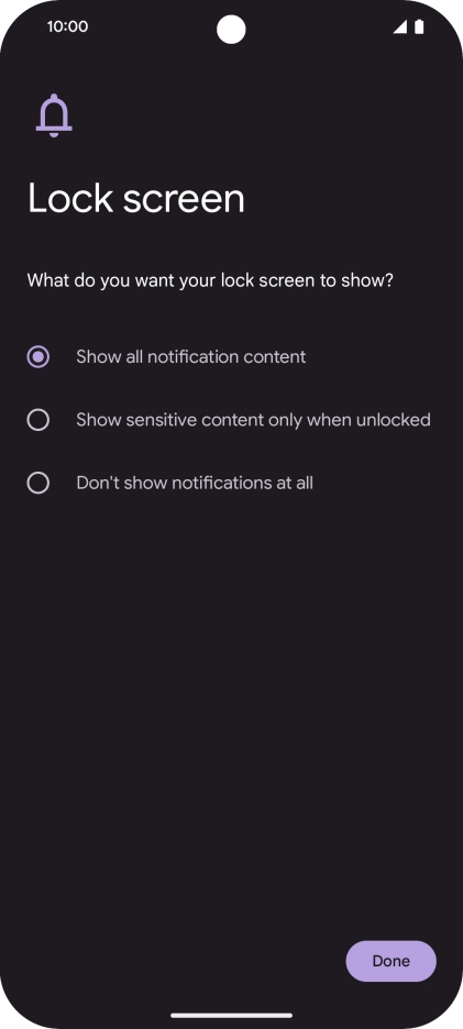 Press the required setting.