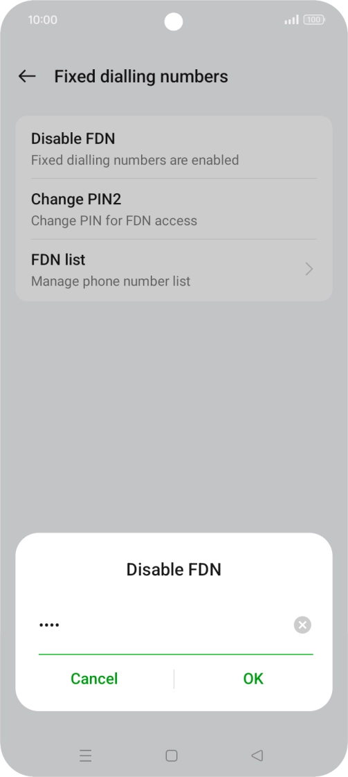 Key in your PIN2 and press OK. The default PIN2 is 0000.