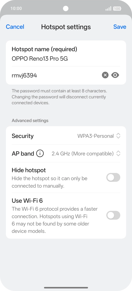 Press the password field and key in the required password.