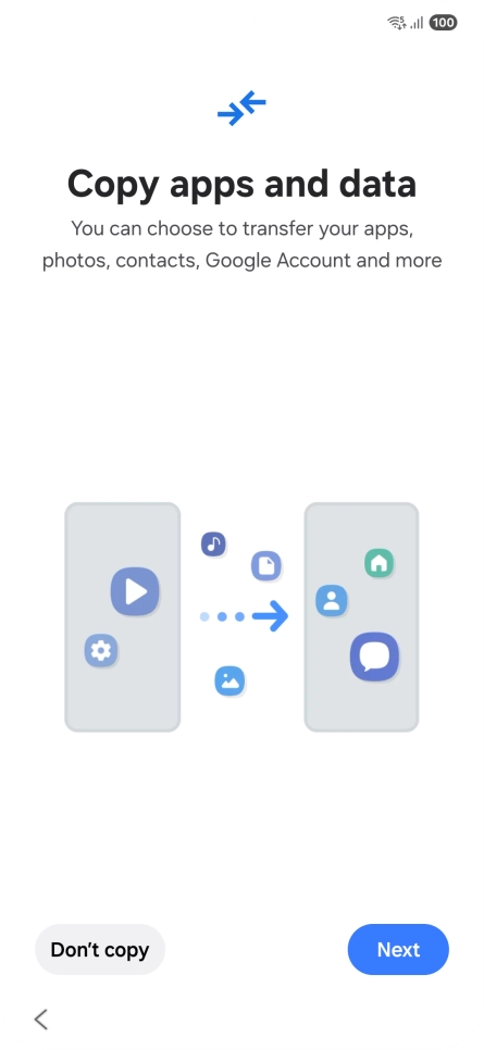 You can transfer the contents of another phone to your phone when it's activated for the first time and after a factory reset. When this screen is displayed, your phone is ready to transfer contents from another phone.