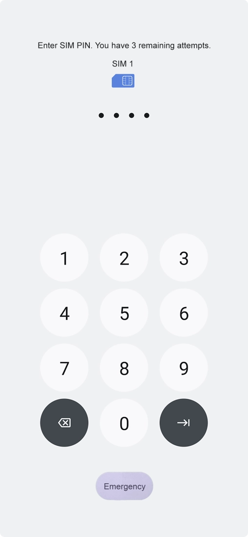 If your SIM is locked, key in your PIN and press arrow right. The default PIN is 1111.