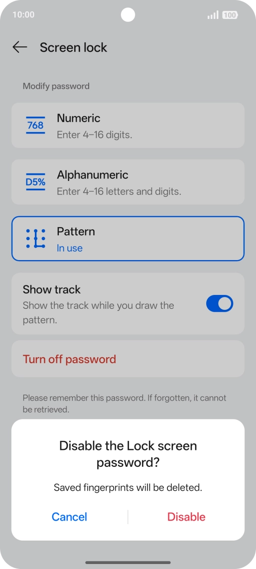 Press Disable and key in the additional phone lock code you created earlier.