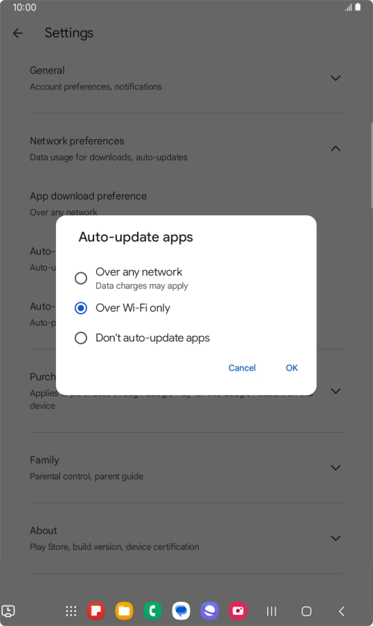 To turn on automatic update of apps using mobile network, press Over any network.