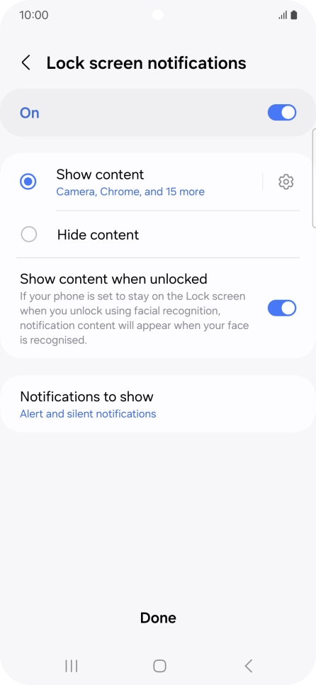 Press the required settings to turn them on or off.