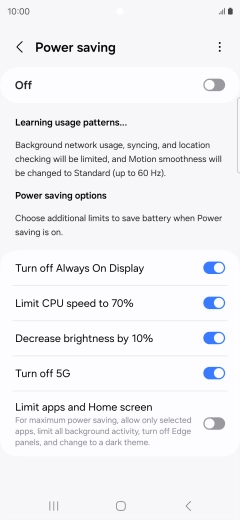 Press the indicators next to the required settings.