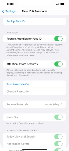 Press Turn Passcode On and key in a phone lock code of your own choice twice.
