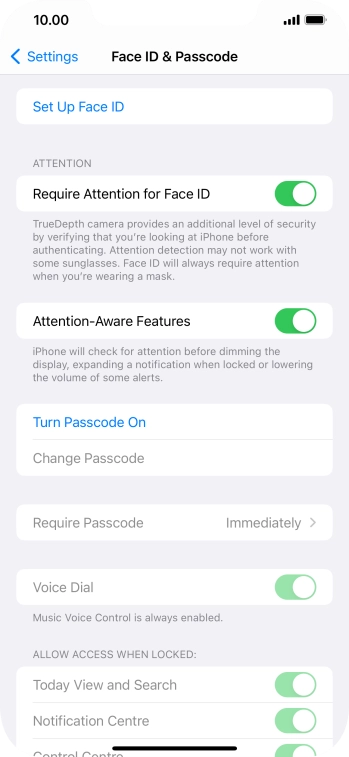 Press Turn Passcode On and key in a phone lock code of your own choice twice.