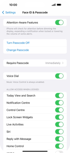 Press Turn Passcode Off and key in the phone lock code.