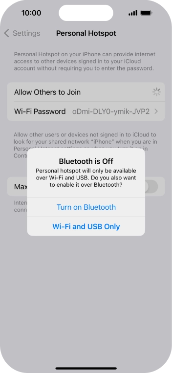 If Wi-Fi is turned on, press Wi-Fi and USB Only.