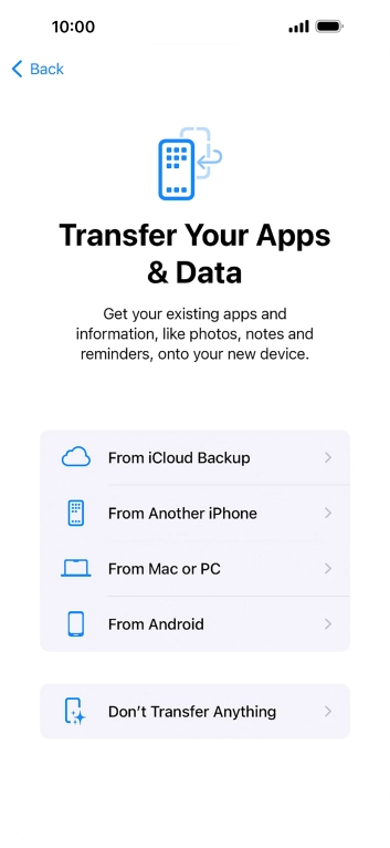 Press Don't Transfer Anything and follow the instructions on the screen to finish the activation.