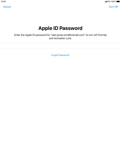 Key in the password for your Apple ID and press Turn Off.