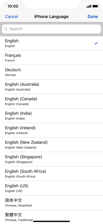 Press Done and follow the instructions on the screen to change to the selected language.