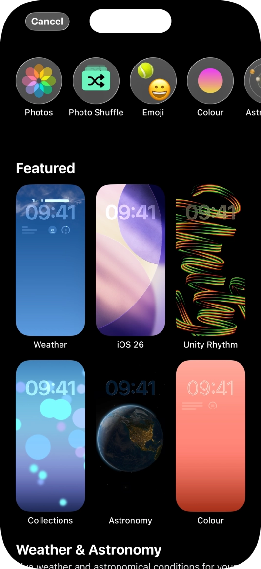 Press the required category and follow the instructions on the screen to select the required background image.