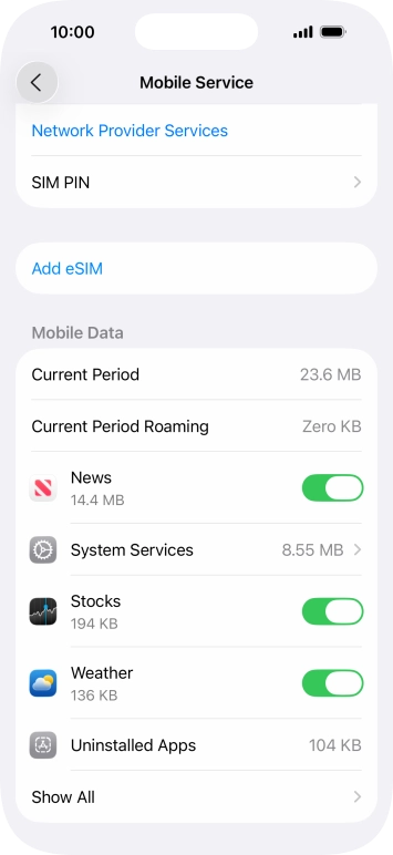 Press the indicators next to the required applications to turn the function on or off.