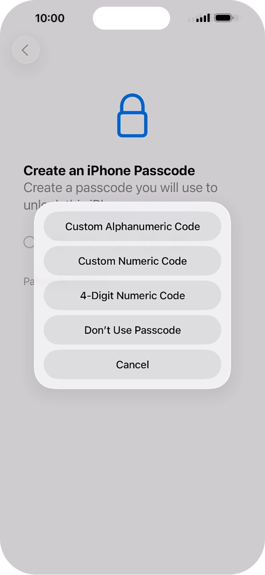 Follow the instructions on the screen to turn on use of phone lock code or press Don't Use Passcode.