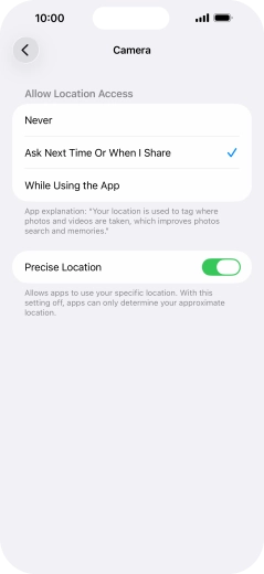 Press the required setting to turn the function on or off.