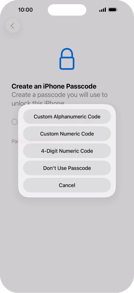 Follow the instructions on the screen to turn on use of phone lock code or press Don't Use Passcode.