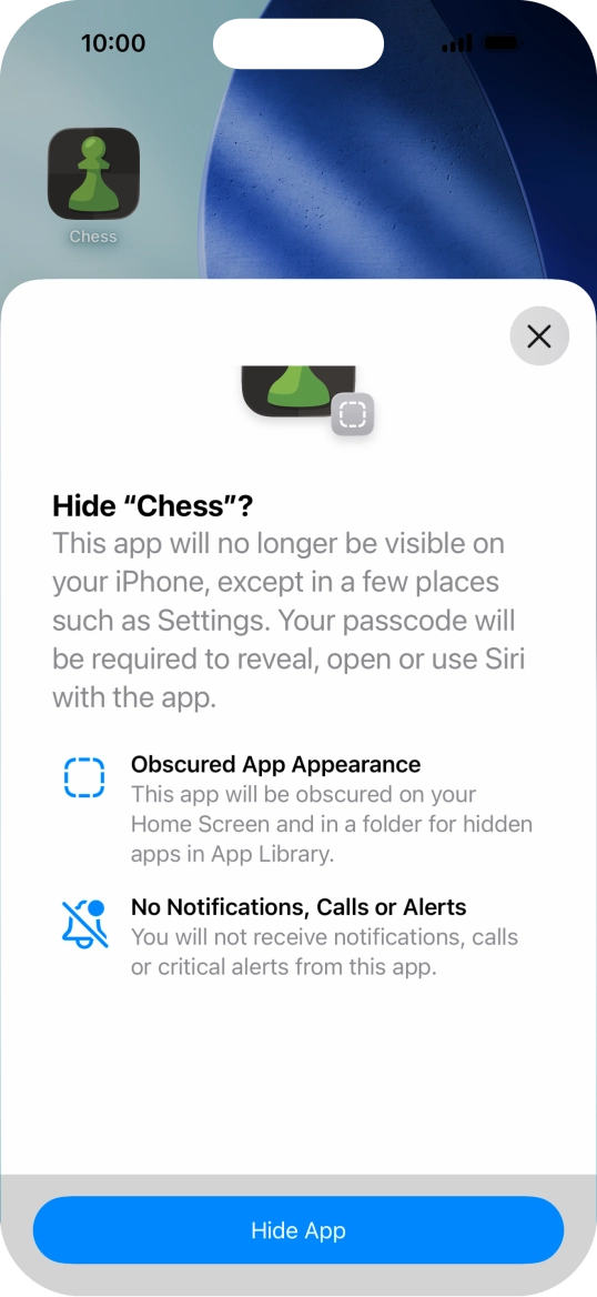 Press Hide App.