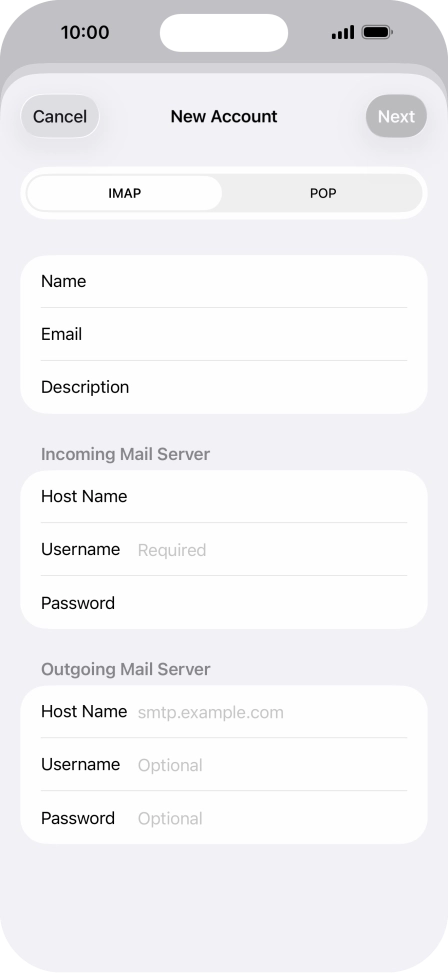 Press Username and key in the username for your email account.