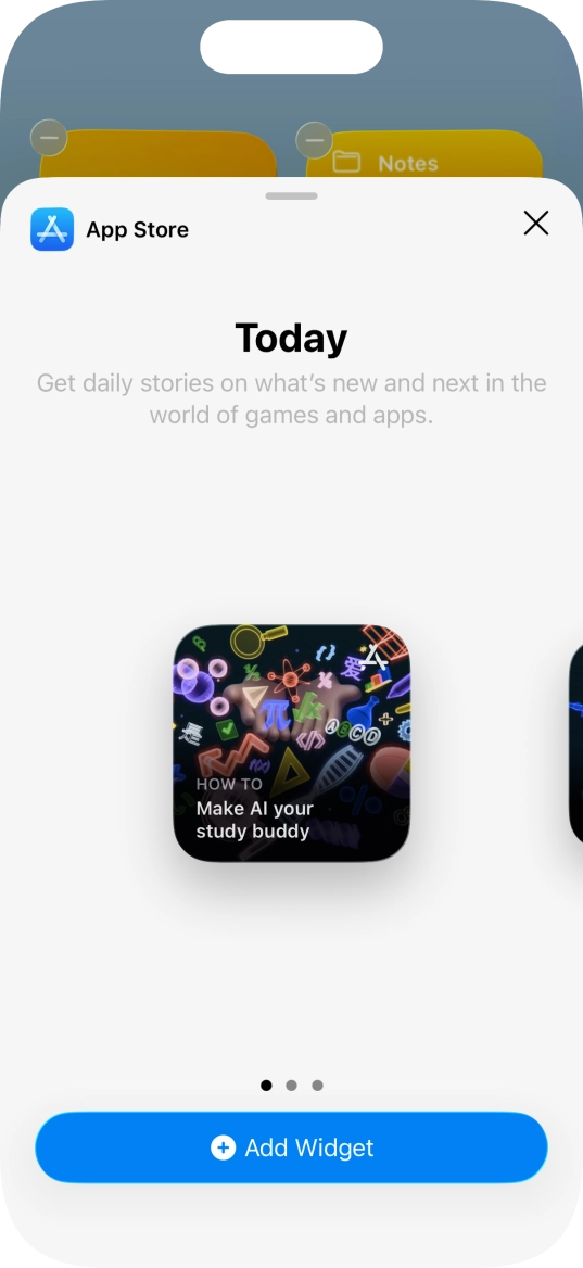 Slide your finger right or left on the screen to select the required widget size.