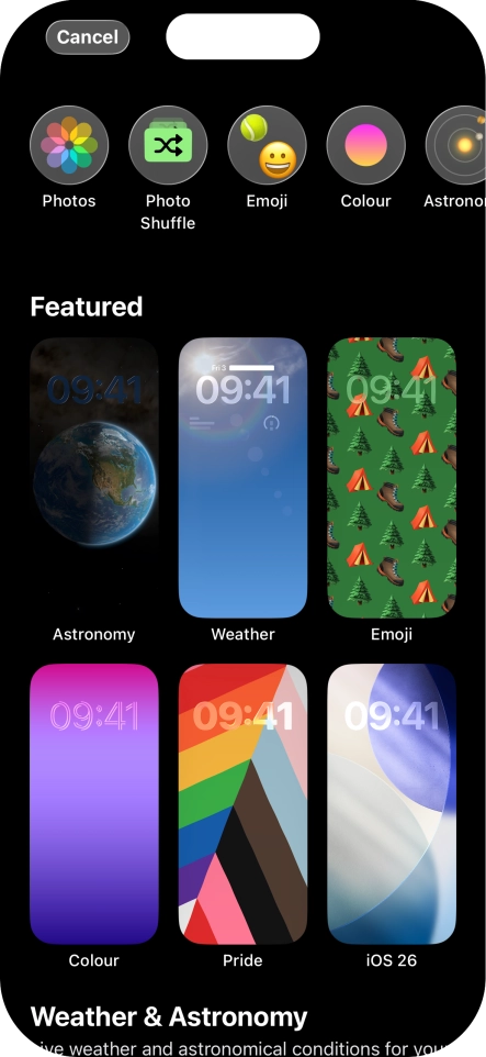 Press the required category and follow the instructions on the screen to select the required background image.