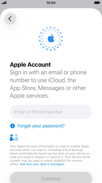 Press Email or Phone Number and key in the username for your Apple Account.