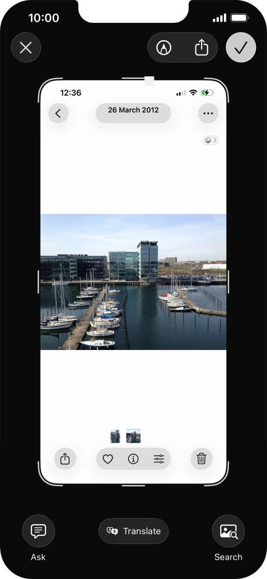 To use visual intelligence via screenshot, take a screenshot and follow the instructions on the screen to use the function.