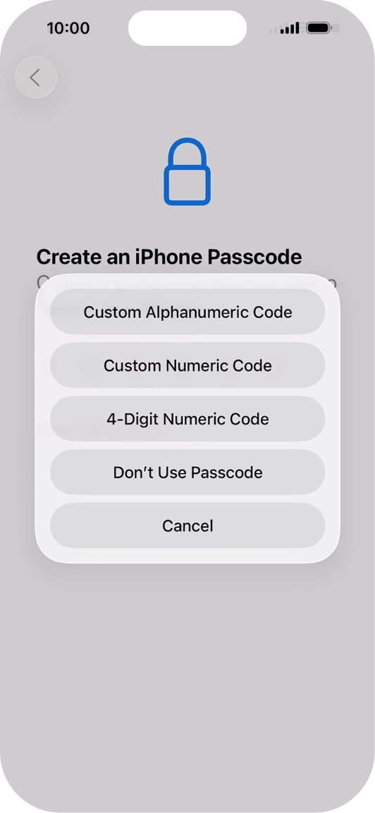 Follow the instructions on the screen to turn on use of phone lock code or press Don't Use Passcode.