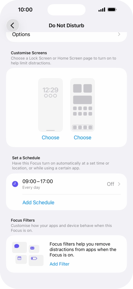 Press Add Schedule and follow the instructions on the screen to select settings for automatic activation of Do Not Disturb.