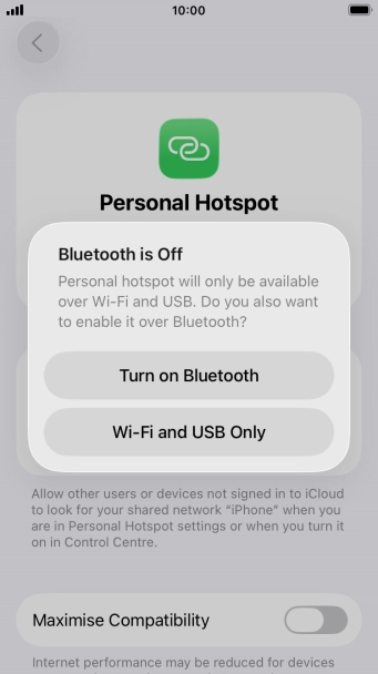 If Wi-Fi is turned on, press Wi-Fi and USB Only.