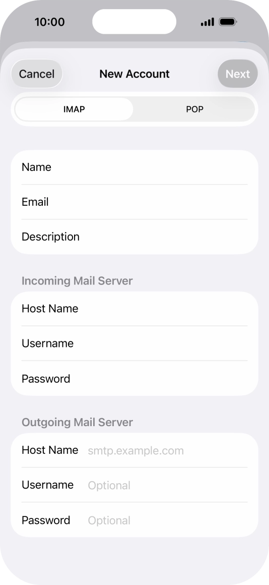Press Host Name and key in the name of your email provider's outgoing server.