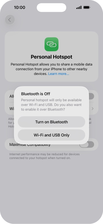 If Wi-Fi is turned on, press Wi-Fi and USB Only.