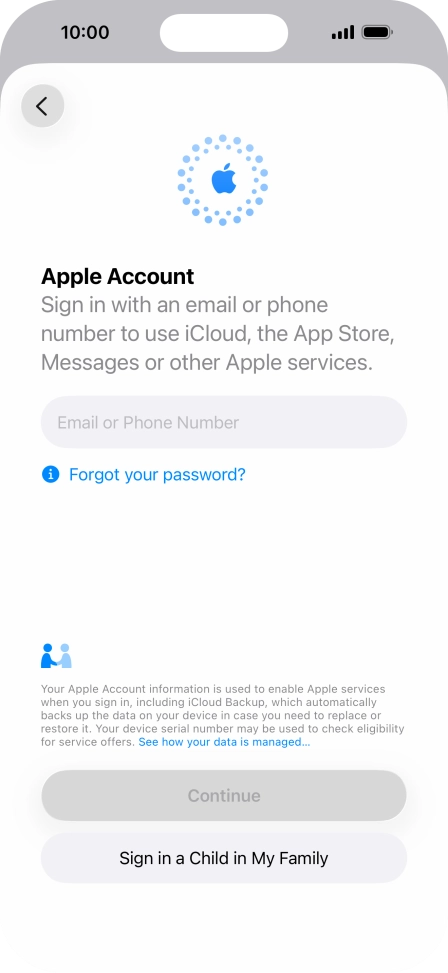Press Email or Phone Number and key in the username for your Apple Account.