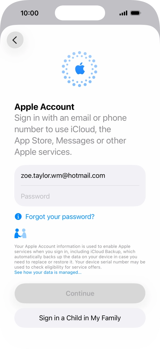 Press Password and key in the password for your Apple Account.
