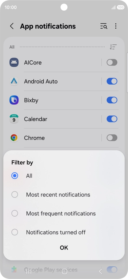 Press the required setting.