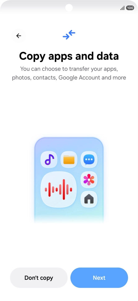 You can transfer the contents of another phone to your phone when it's activated for the first time and after a factory reset. When this screen is displayed, your phone is ready to transfer contents from another phone.