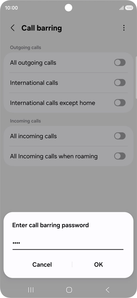 Key in your barring password and press OK.